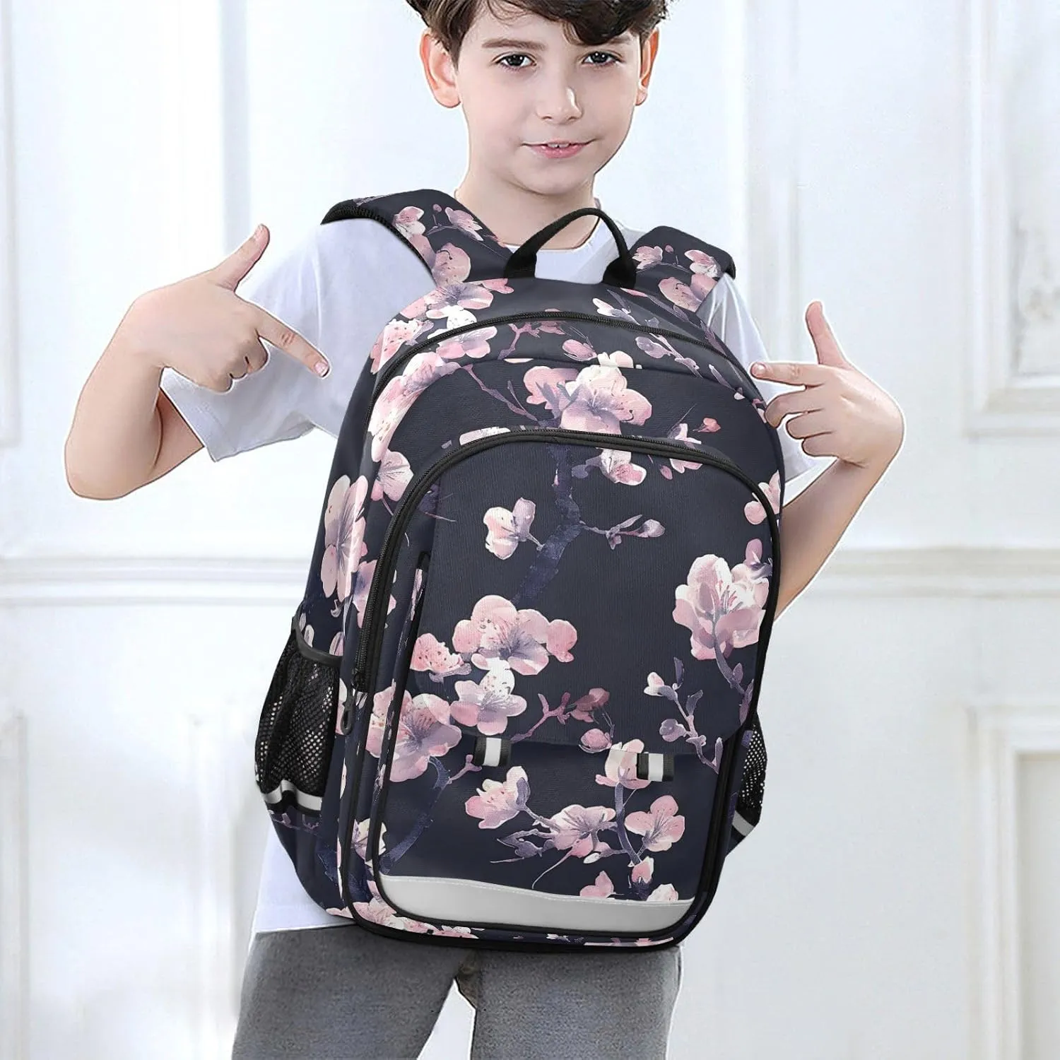 ALAZA Pink Purple Cherry Blossoms School Backpacks Travel Laptop Bag Kids Bookbag for Girls Boys Teens Women Men