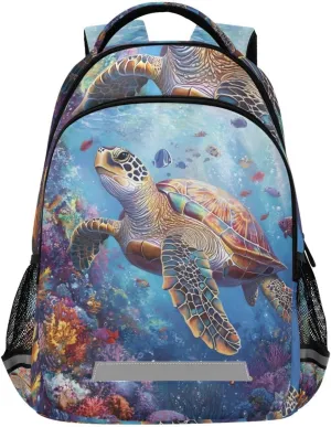 ALAZA Teens School Backpack Underwater Sea Turtle Laptop Backpack with Reflective Strap, Travel Backpack Casual Daypack for Elementary Primary middle Bookbag