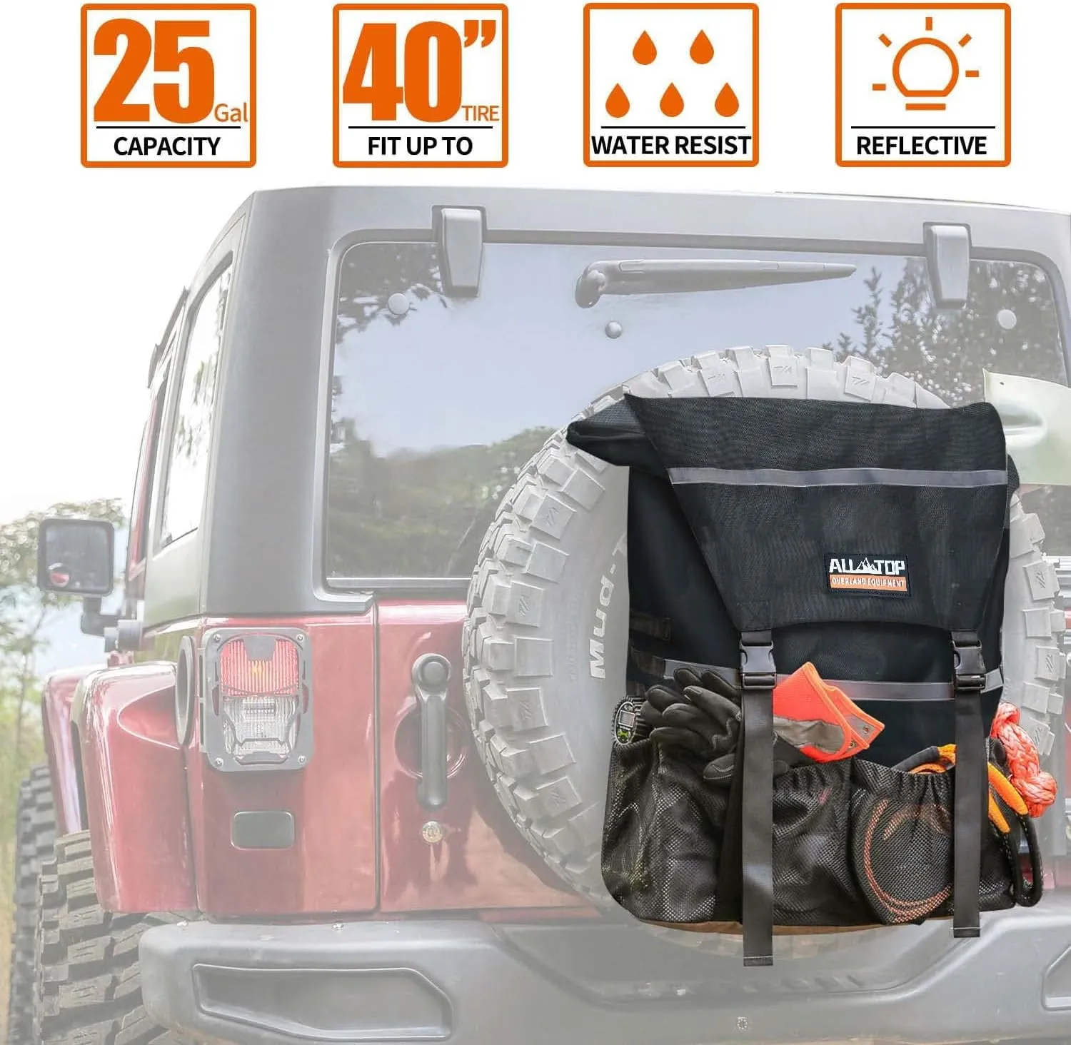 ALL-TOP Spare Tire Trash Bag, Heavy Duty Truck Tailgate Trash Bag, Cargo Storage Bag for Jeep, Truck, SUV or Car, Fit up to 40'' Tire (Carbon Black)