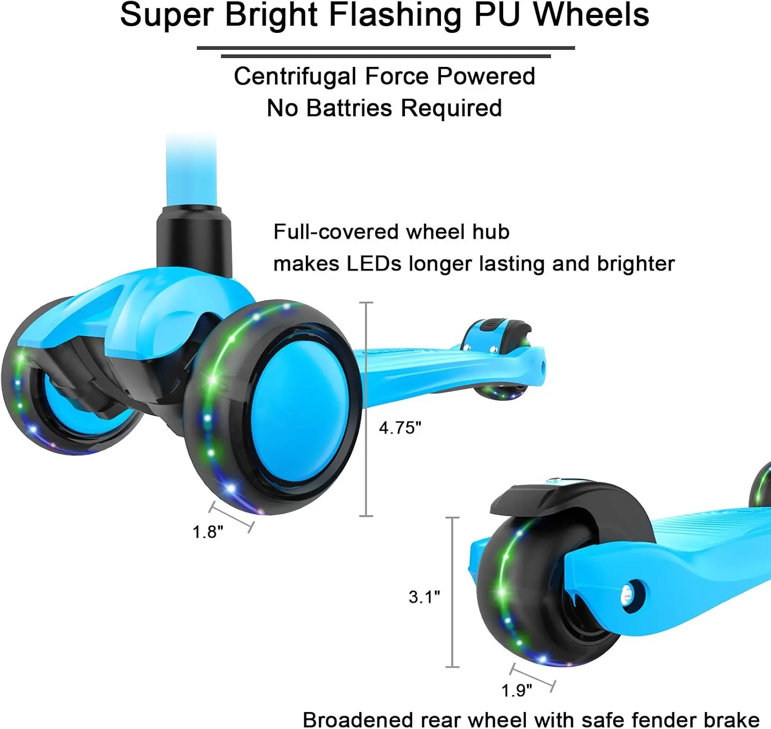 Allek Kick Scooter B03, Lean 'N Glide 3-Wheeled Push Scooter with Extra Wide PU Light-Up Wheels, Any Height Adjustable Handlebar and Strong Thick Deck for Children from 3-12yrs (Aqua Blue)