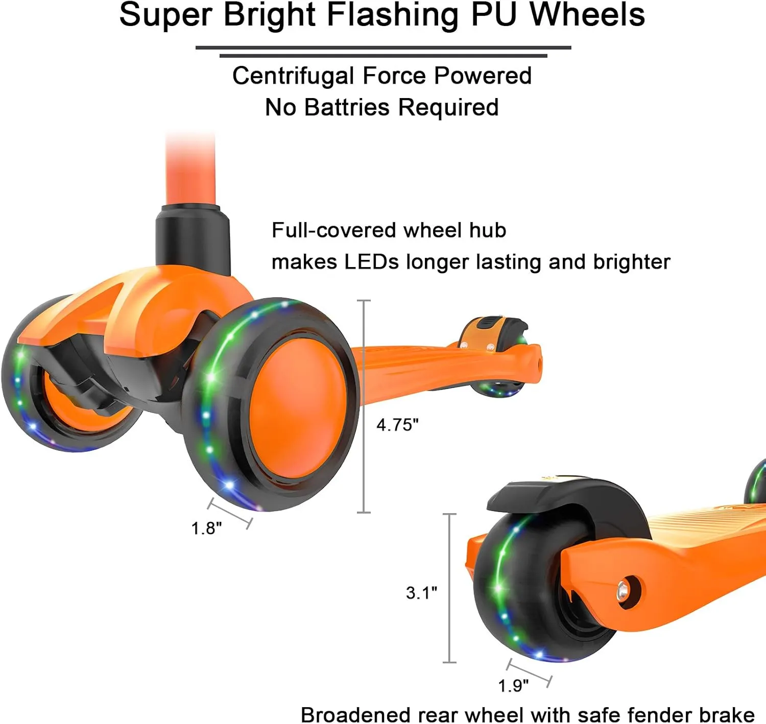 Allek Kick Scooter B03, Lean 'N Glide 3-Wheeled Push Scooter with Extra Wide PU Light-Up Wheels, Any Height Adjustable Handlebar and Strong Thick Deck for Children from 3-12yrs (Orange)
