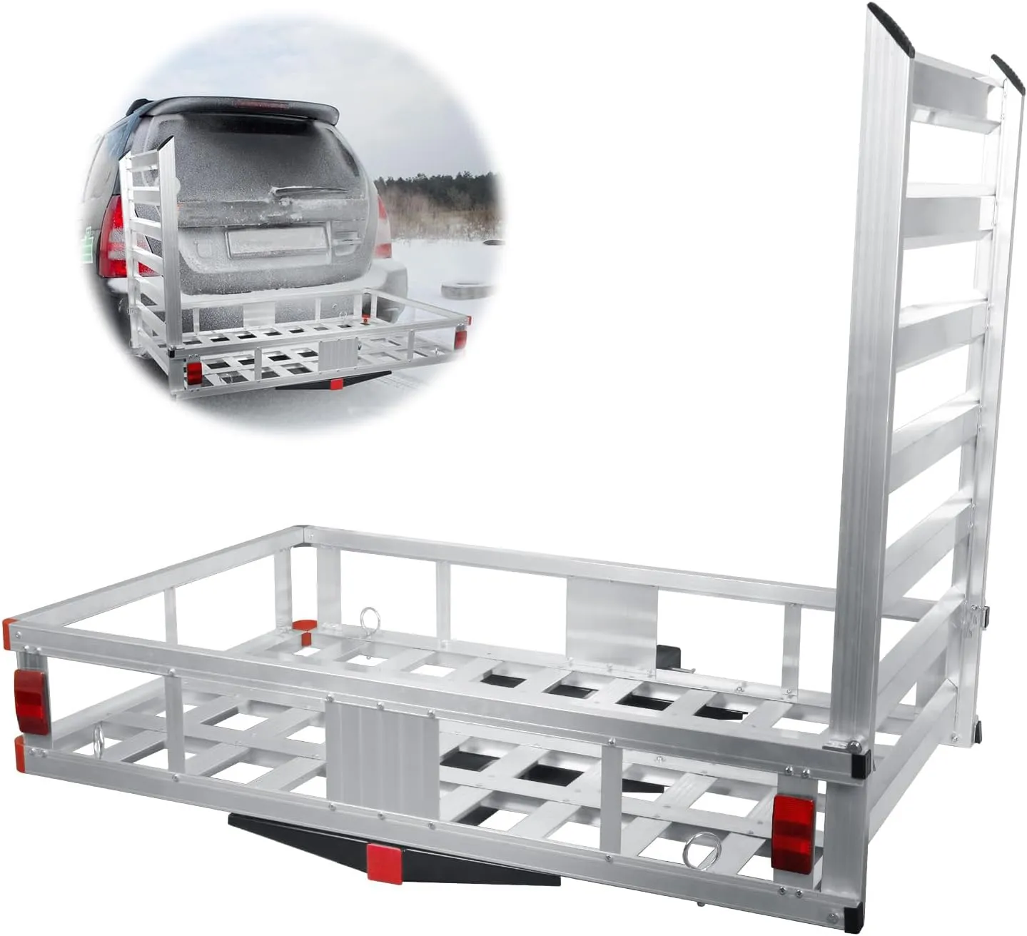 Aluminum Hitch Cargo Carrier - Trailer Hitch Mount for RV, Truck, SUV, Van, Car with 2"" Hitch Receiver, 500-lb Load Capacity, 50"" x 29.5"" x 9"", Grey, Silver Gray