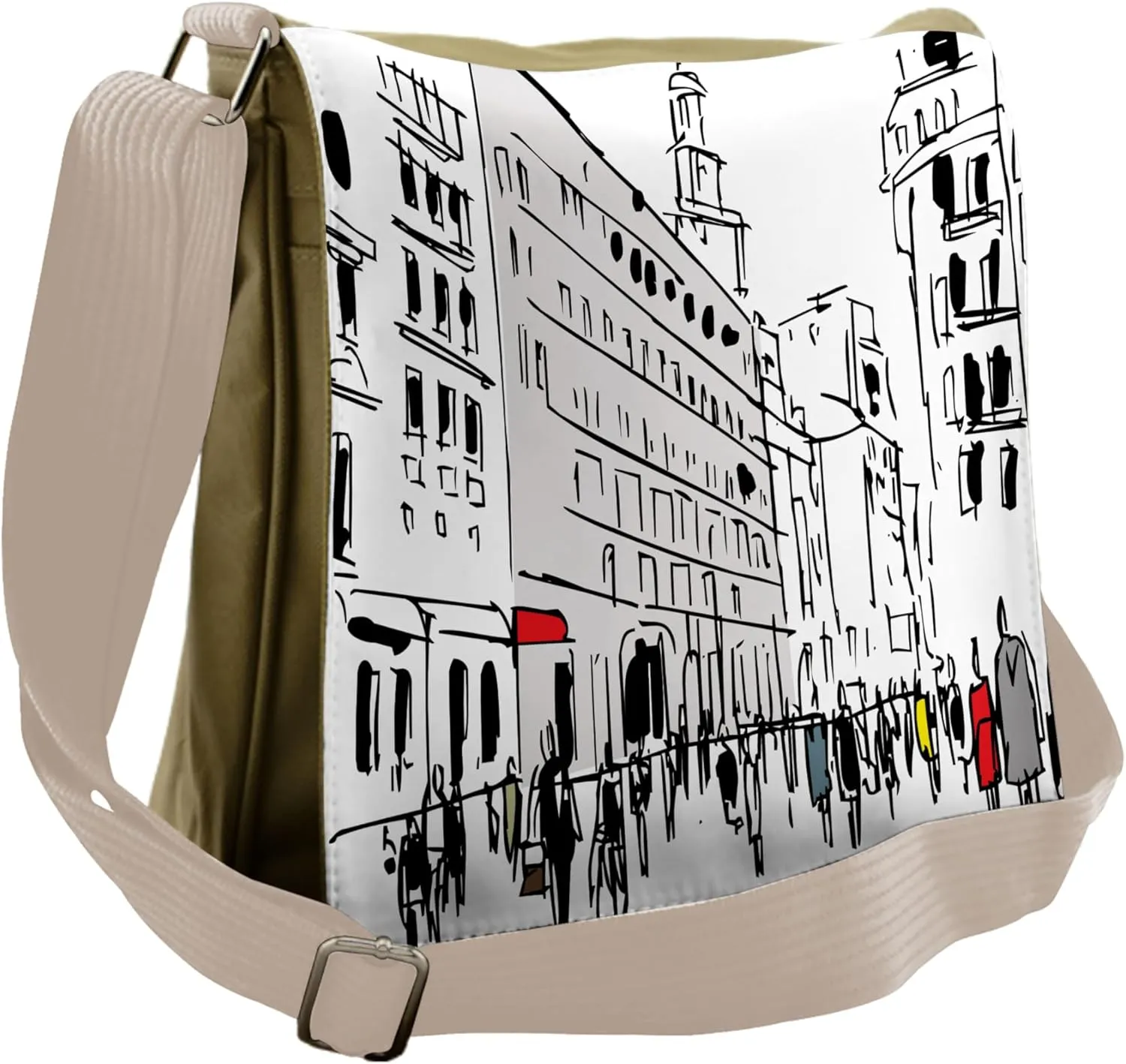 Ambesonne Urban Messenger Bag, Ink Cityscape Street View, Unisex Cross-body