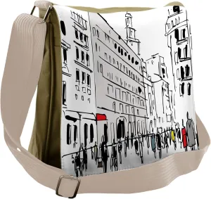Ambesonne Urban Messenger Bag, Ink Cityscape Street View, Unisex Cross-body