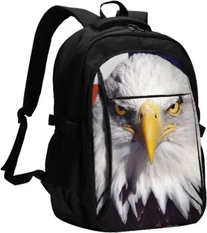 American Bald Eagle Backpack, 18 Inch Travel Business Laptop Backpack With Usb Port For Women Men