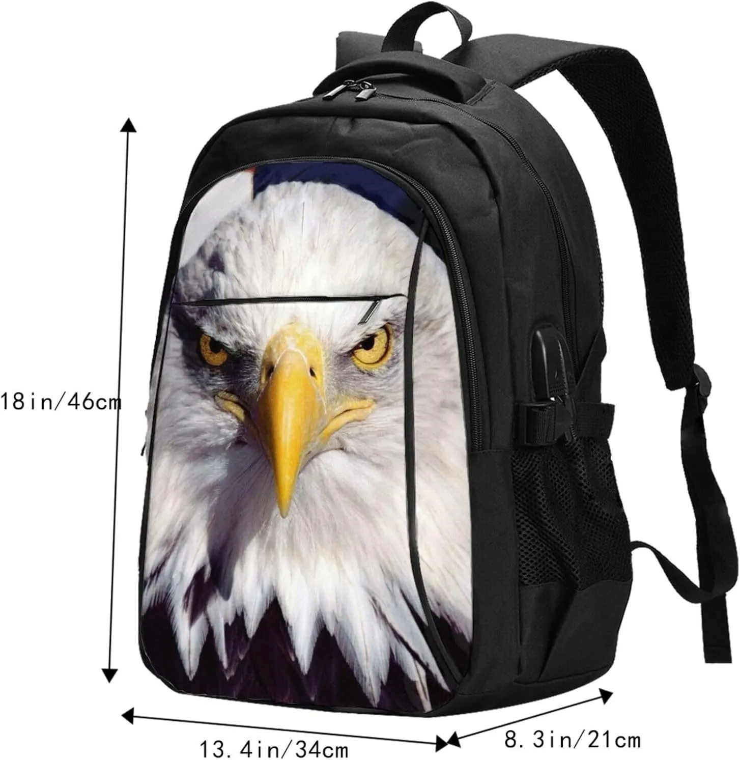 American Bald Eagle Backpack, 18 Inch Travel Business Laptop Backpack With Usb Port For Women Men