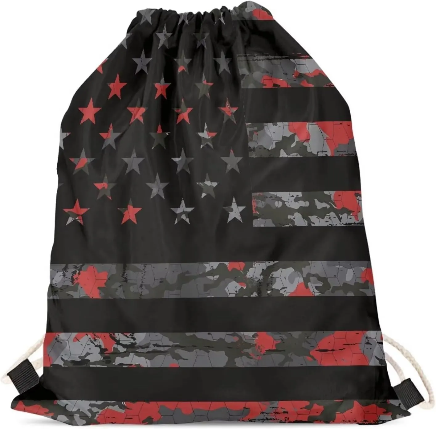 American Flag Drawstring Gym Bag for Men Boys Portable Camping String Bag Soft Drawstring Backpack Lightwight Sackpack