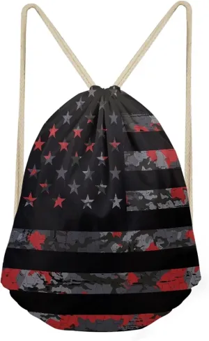 American Flag Drawstring Gym Bag for Men Boys Portable Camping String Bag Soft Drawstring Backpack Lightwight Sackpack