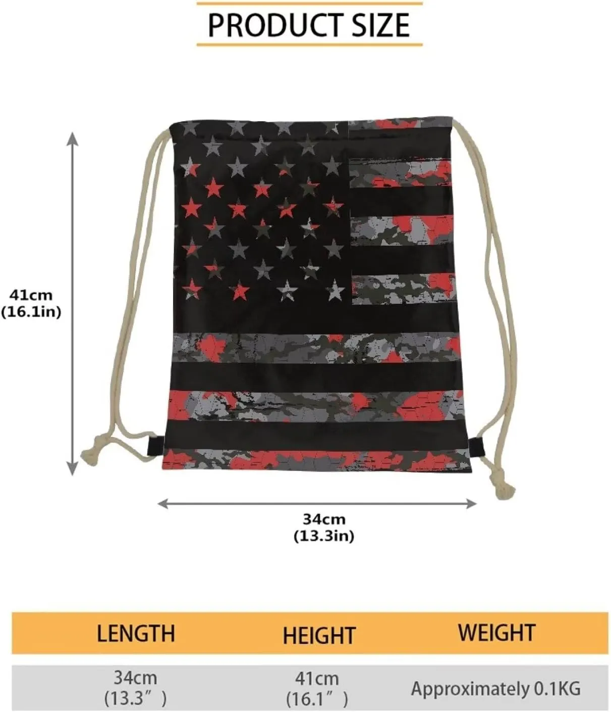 American Flag Drawstring Gym Bag for Men Boys Portable Camping String Bag Soft Drawstring Backpack Lightwight Sackpack