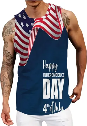 American Flag Tank Top Men 4th of July Tank Top for Men Sleeveless Muscle Patriotic Gym Workout Graphic USA Flag Tees