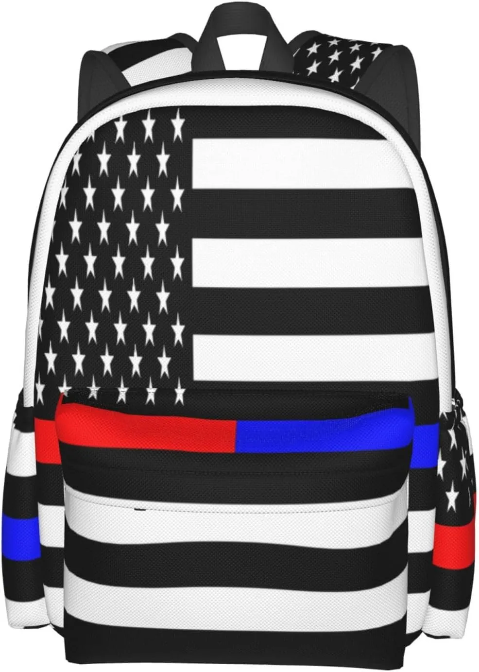 American Flags Thin Blue Red Line Casual Backpacks Large Travel Backpack Laptop Rucksack Sports Daypack Adjustable Strap Bag for Camping Hiking