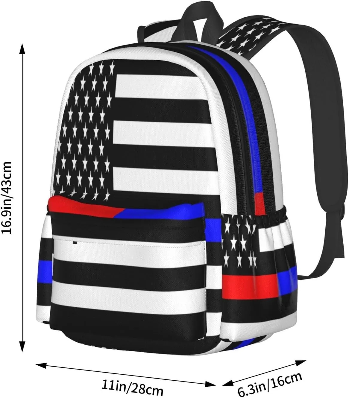 American Flags Thin Blue Red Line Casual Backpacks Large Travel Backpack Laptop Rucksack Sports Daypack Adjustable Strap Bag for Camping Hiking