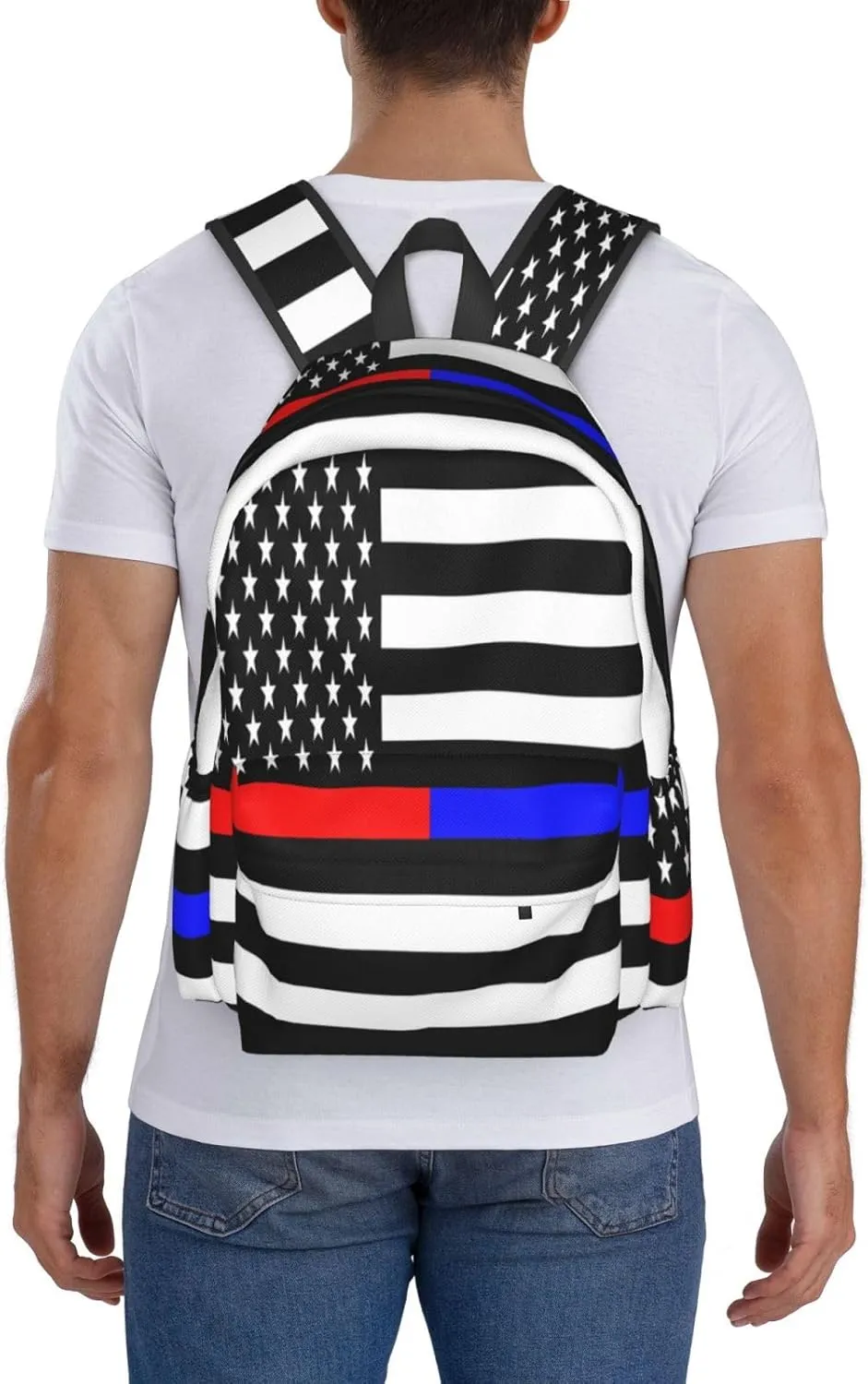 American Flags Thin Blue Red Line Casual Backpacks Large Travel Backpack Laptop Rucksack Sports Daypack Adjustable Strap Bag for Camping Hiking