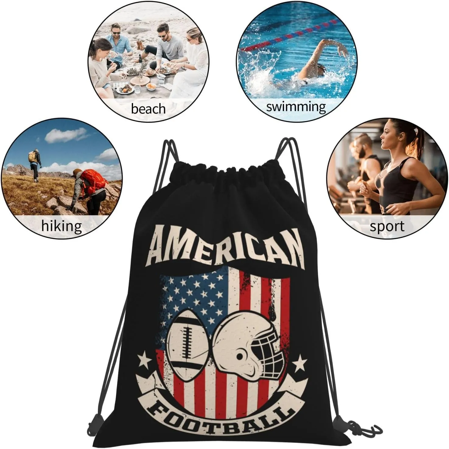 American Football Unisex Drawstring Backpack Bag Sport Gym Swim Travel Sackpack