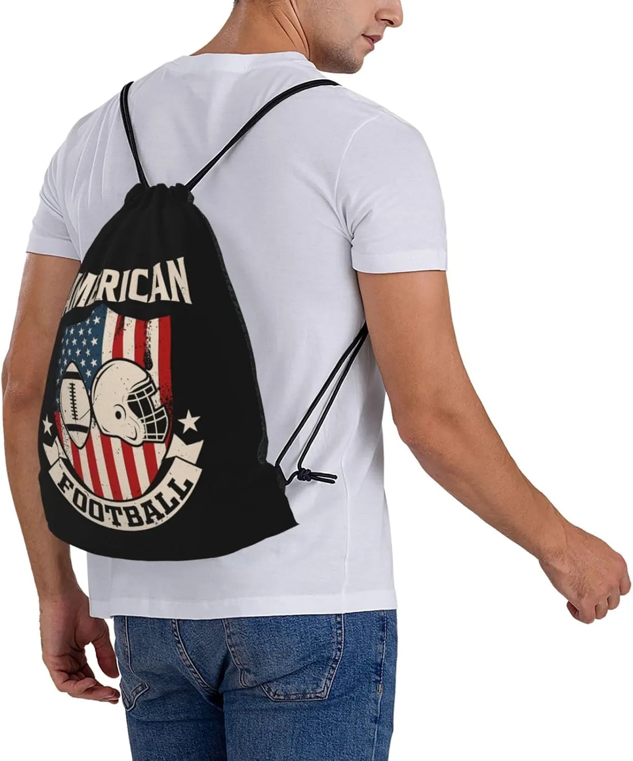 American Football Unisex Drawstring Backpack Bag Sport Gym Swim Travel Sackpack