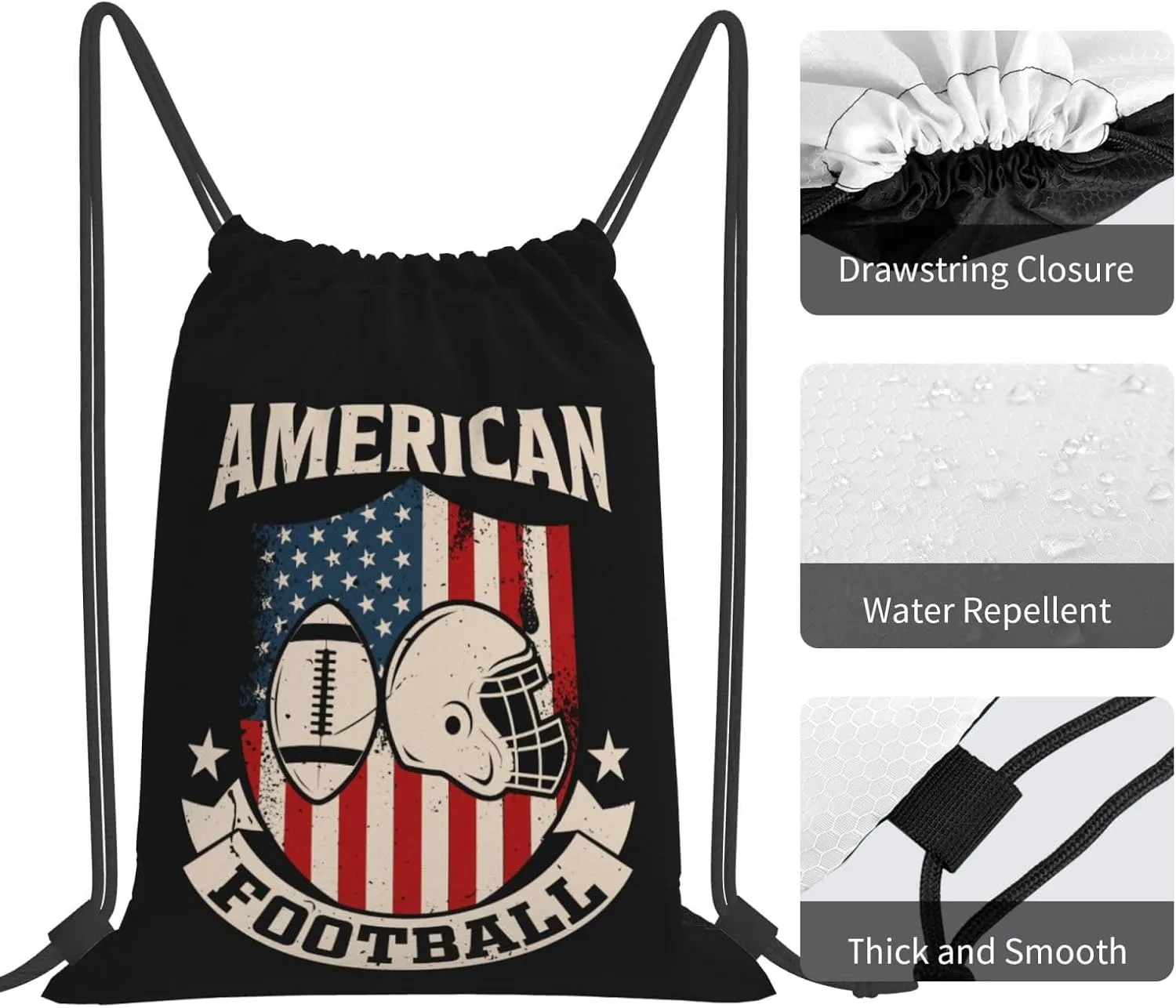American Football Unisex Drawstring Backpack Bag Sport Gym Swim Travel Sackpack