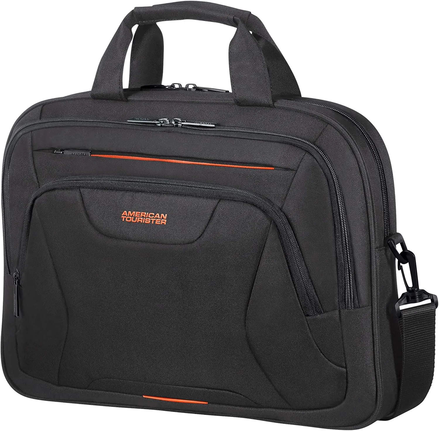 American Tourister Unisex Adult Briefcase, Black (Black/Orange), M (15.6 Inch)