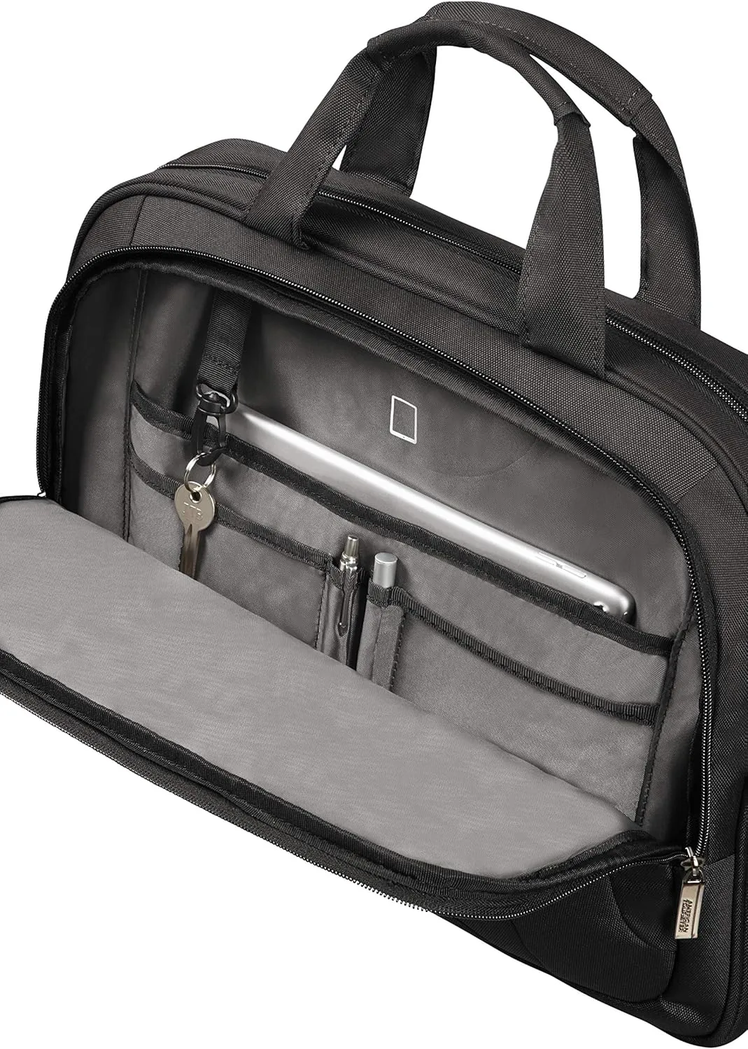 American Tourister Unisex Adult Briefcase, Black (Black/Orange), M (15.6 Inch)
