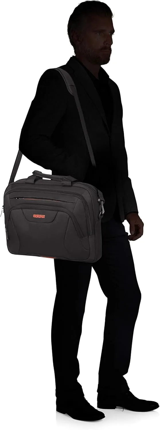 American Tourister Unisex Adult Briefcase, Black (Black/Orange), M (15.6 Inch)