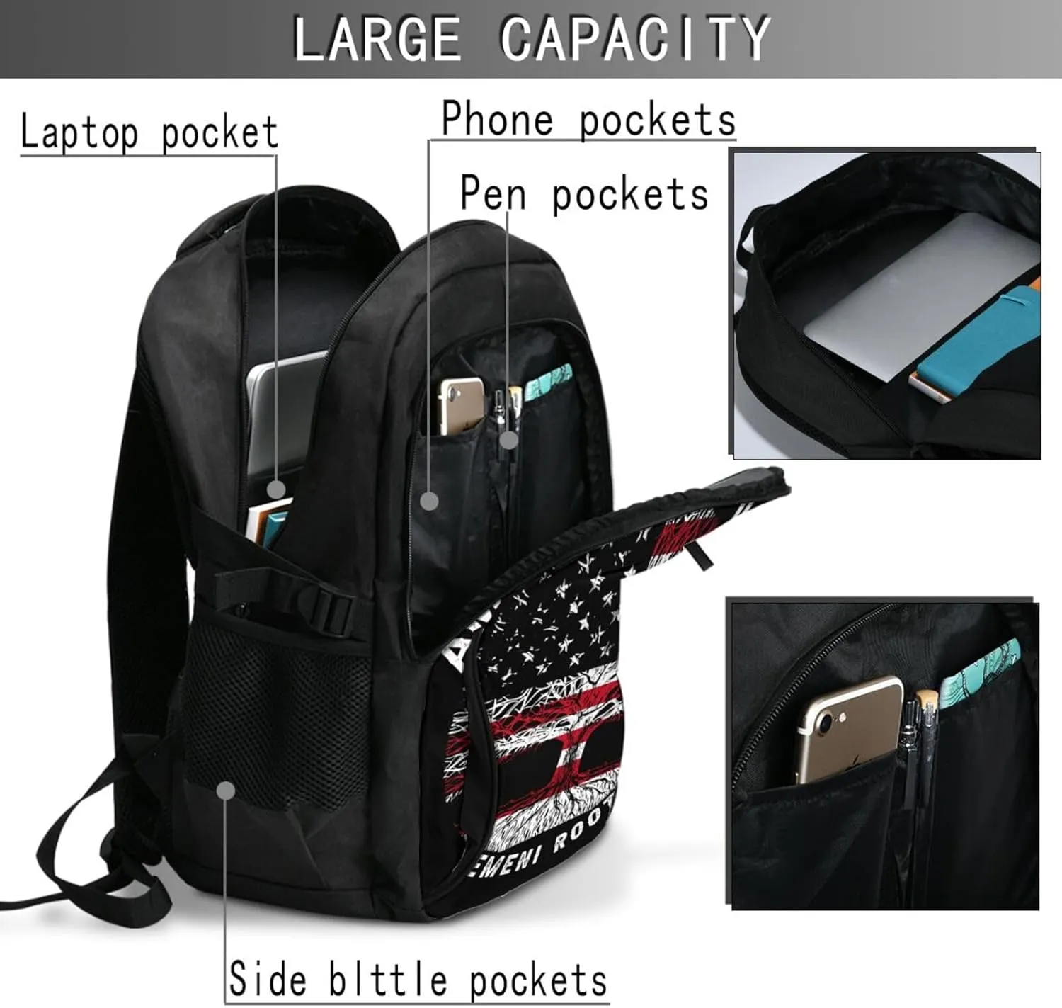 American Yemen Flag Yemeni Roots Business Laptop Backpack Travel Backpacks Outdoor Rucksack Large Bag Daypack with USB Charging Port Multi-Pocket for Hiking Camping