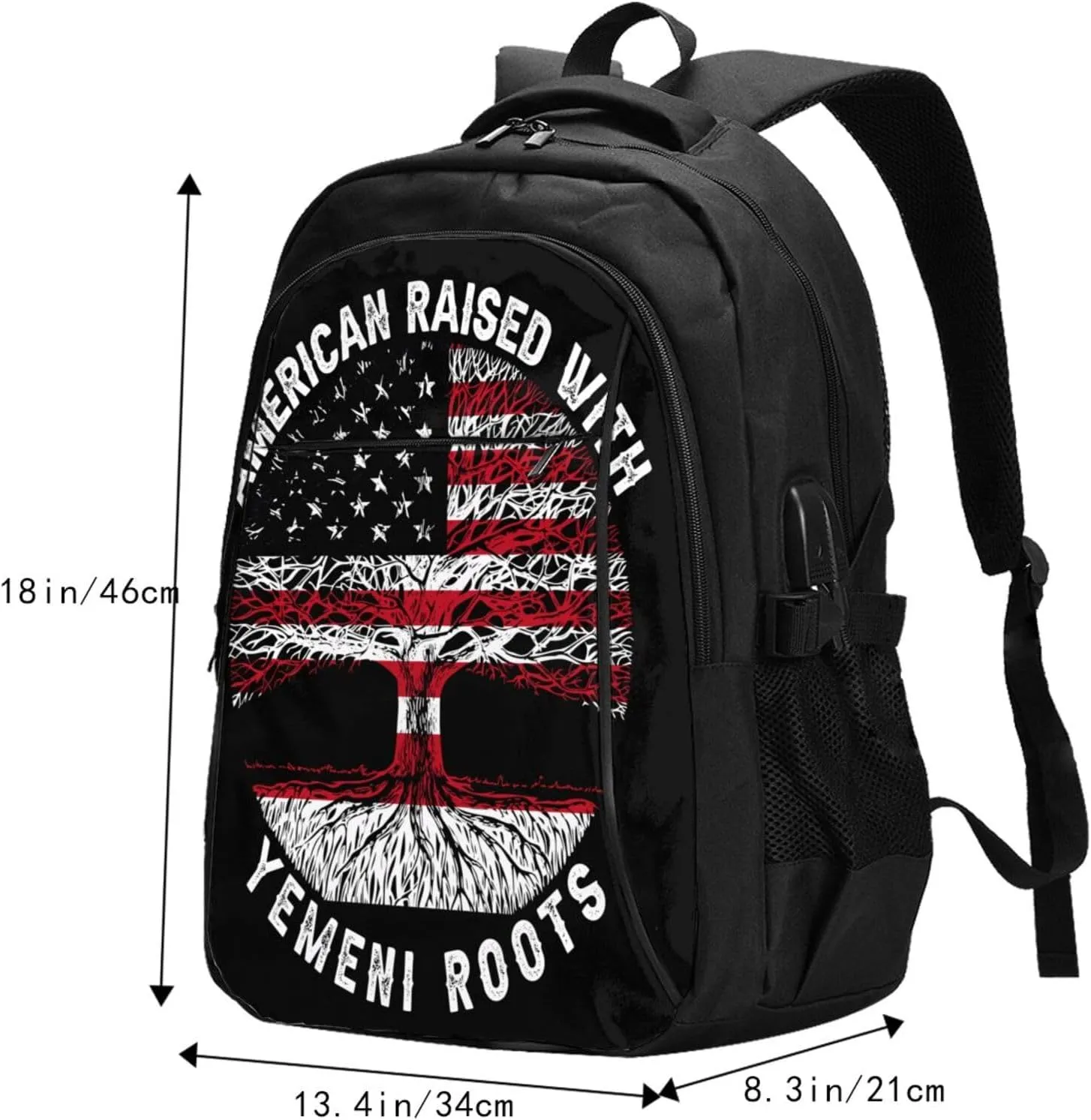 American Yemen Flag Yemeni Roots Business Laptop Backpack Travel Backpacks Outdoor Rucksack Large Bag Daypack with USB Charging Port Multi-Pocket for Hiking Camping