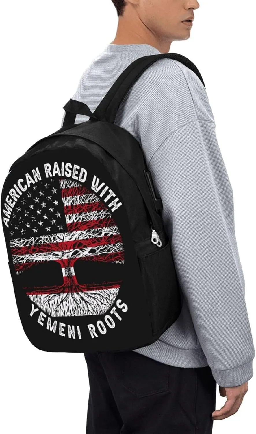 American Yemen Flag Yemeni Roots Laptop Backpacks Travel Backpack Casual Business Daypack Sport Rucksack Computer Bag Fits up to 17 Inch Notebook with USB Port