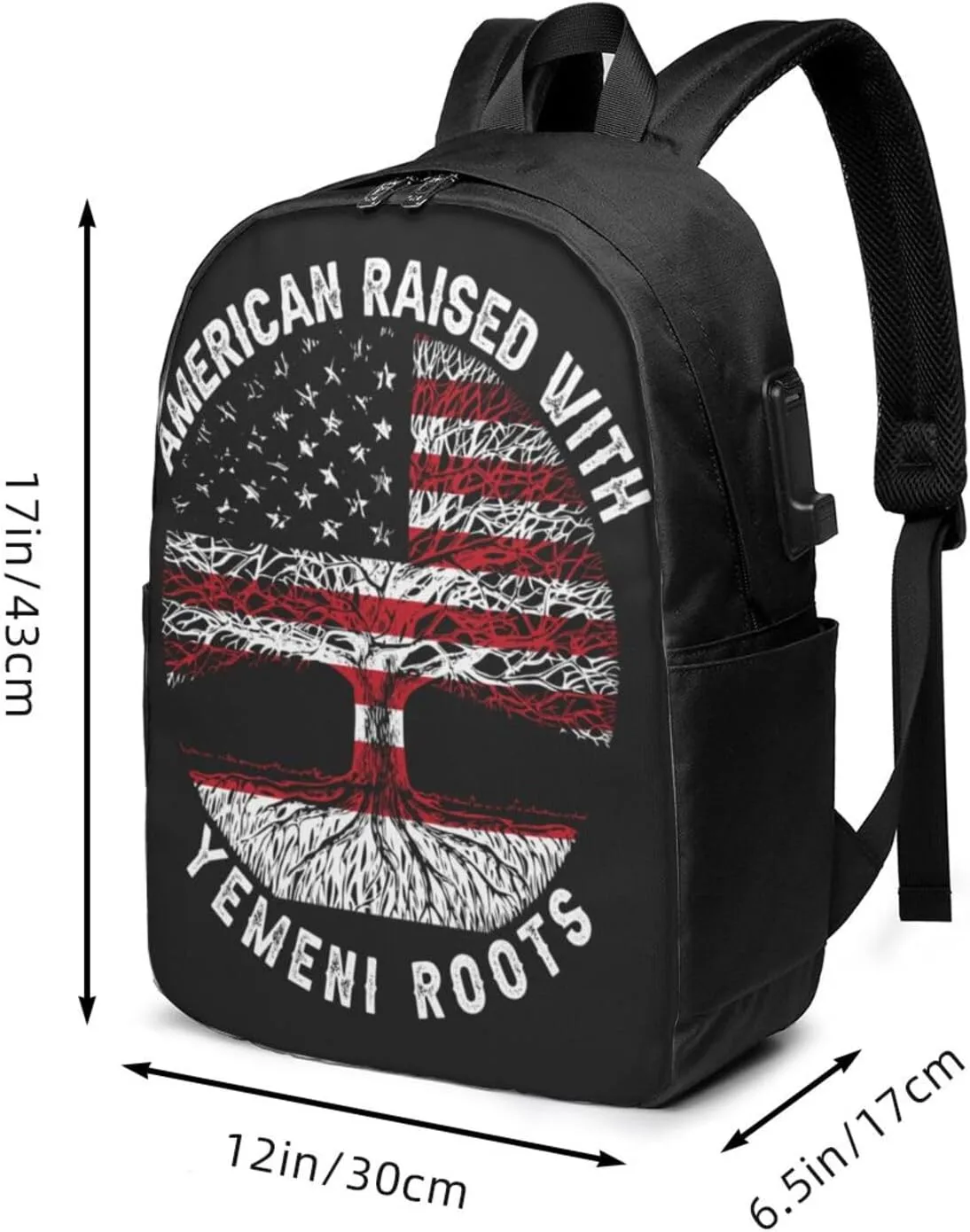 American Yemen Flag Yemeni Roots Laptop Backpacks Travel Backpack Casual Business Daypack Sport Rucksack Computer Bag Fits up to 17 Inch Notebook with USB Port