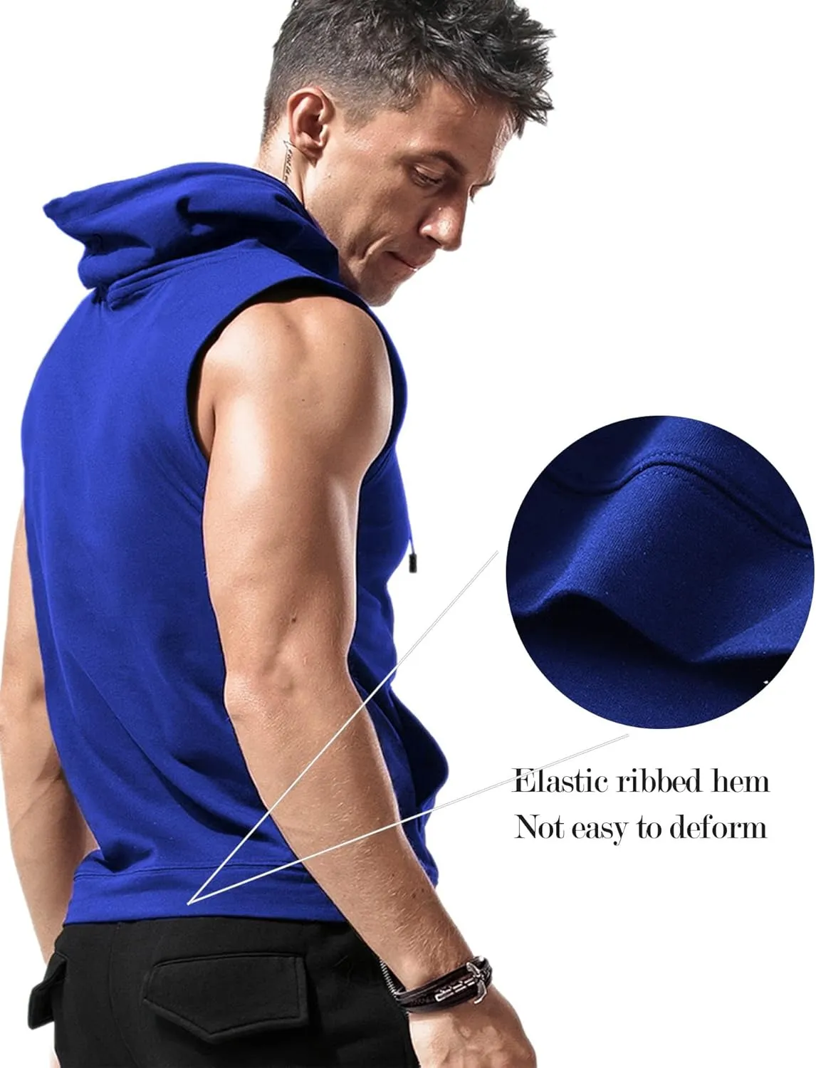Amussiar Men's Workout Hooded Tank Tops Sleeveless Gym Training Hoodies Bodybuilding Muscle Cut Off T Shirt