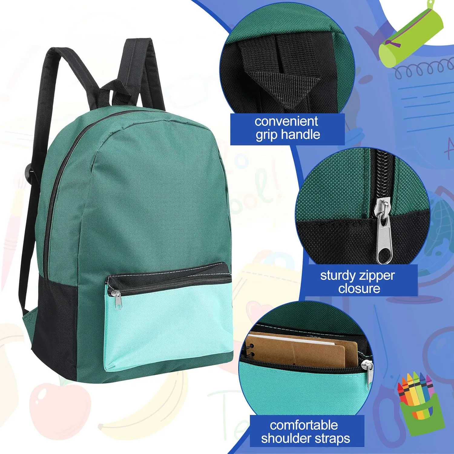 Amylove 24 Packs 12 x 17 x 6 Inches Bulk Backpacks Two Tone Backpacks with Pockets Adjustable Padded Straps Back to School Supplies Bag Bookbag for Kids Women Men Boys Girls (Plain Color)