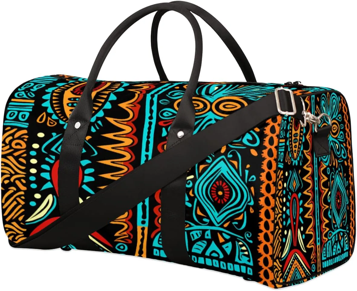 Ancient Egypt Travel Duffel Bag, Ethnic African Sports Gym Bag, Foldable Weekender Overnight Tote Bag Carry on Luggage Handbag for Yoga Workout