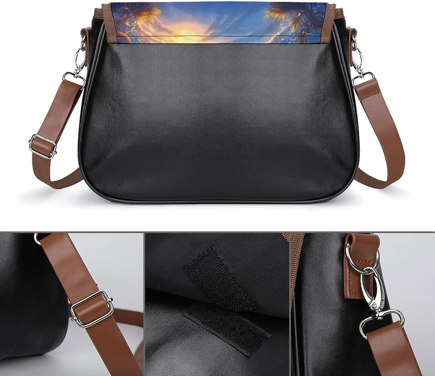 Animal Print Women's Crossbody Bag Detachable Wide Strap Shoulder Bag with Pockets Daily Work Bag