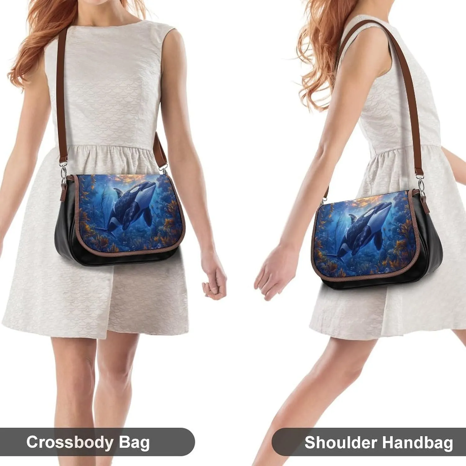 Animal Print Women's Crossbody Bag Detachable Wide Strap Shoulder Bag with Pockets Daily Work Bag