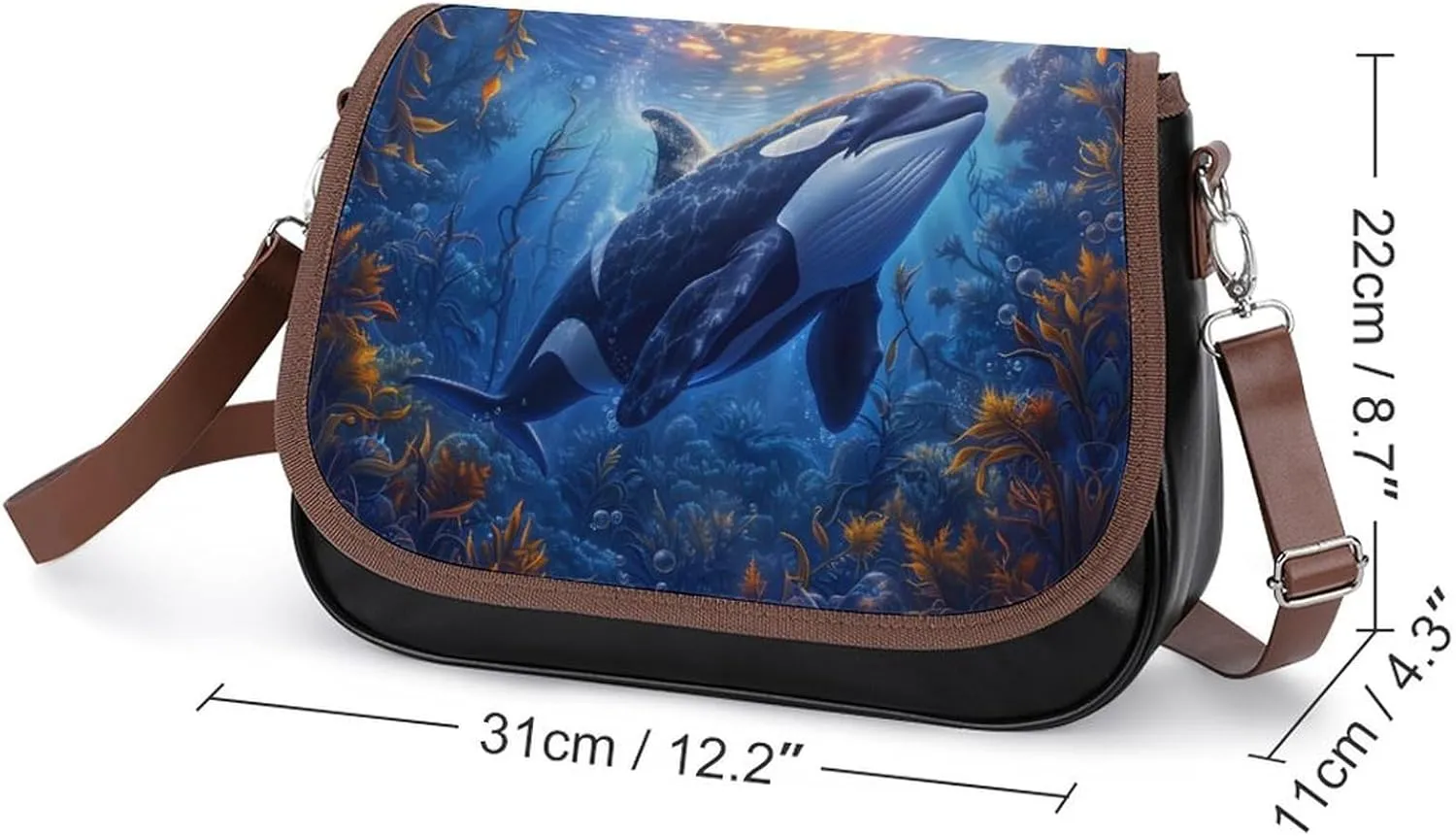 Animal Print Women's Crossbody Bag Detachable Wide Strap Shoulder Bag with Pockets Daily Work Bag