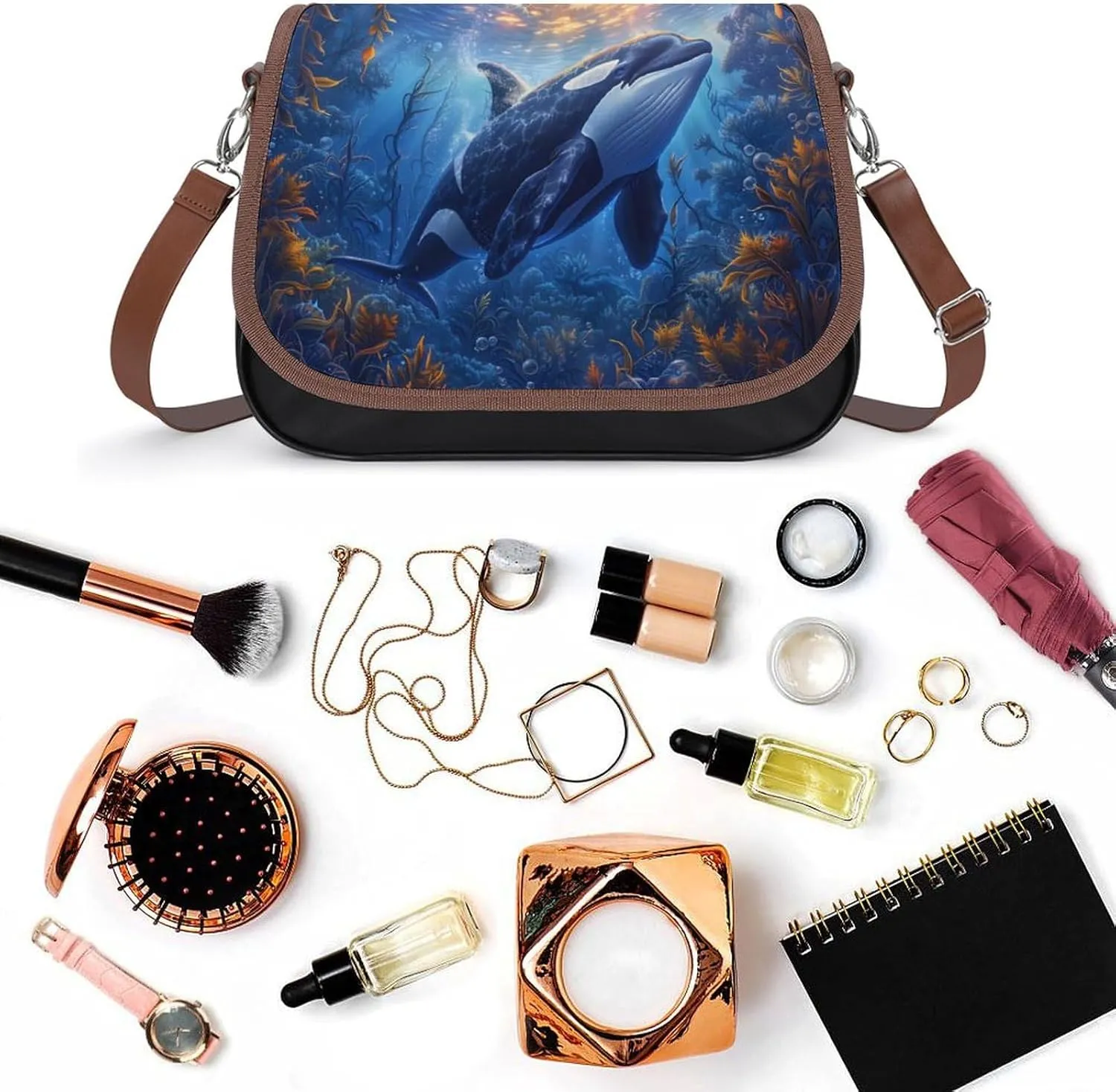 Animal Print Women's Crossbody Bag Detachable Wide Strap Shoulder Bag with Pockets Daily Work Bag