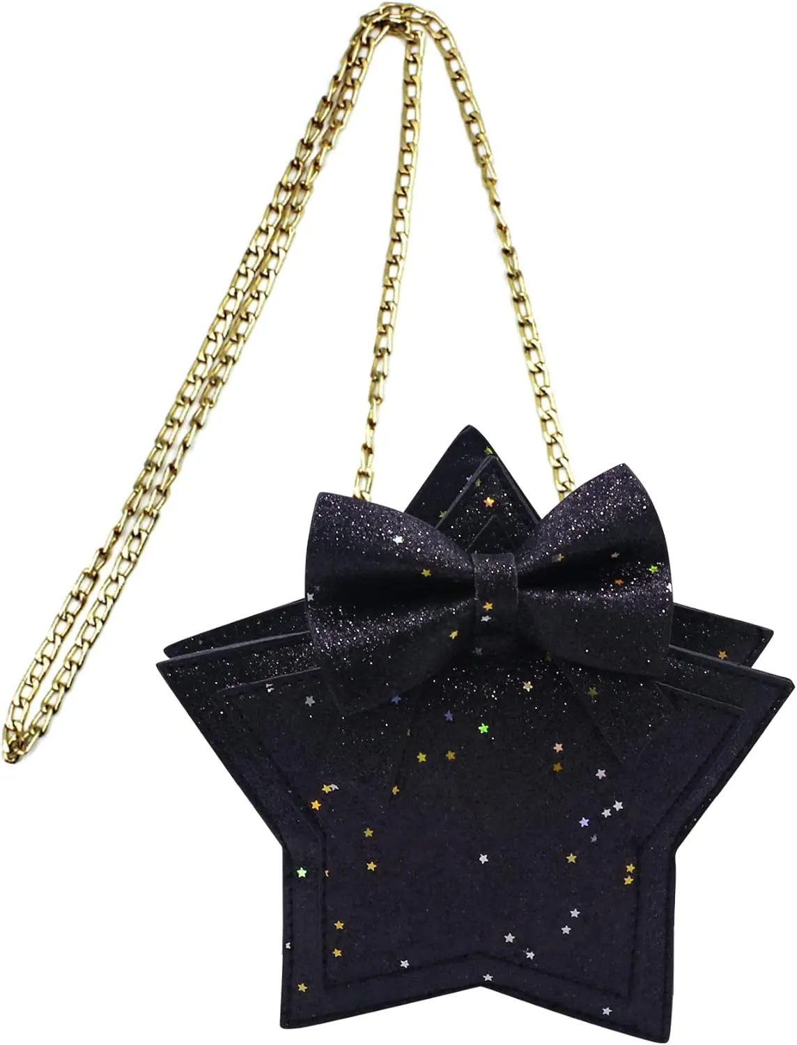 ANKOMINA Women Girls Glitter Star Shape Crossbody Purse Handbag Small Bowknot Chain Bag Princess Messenger Bag