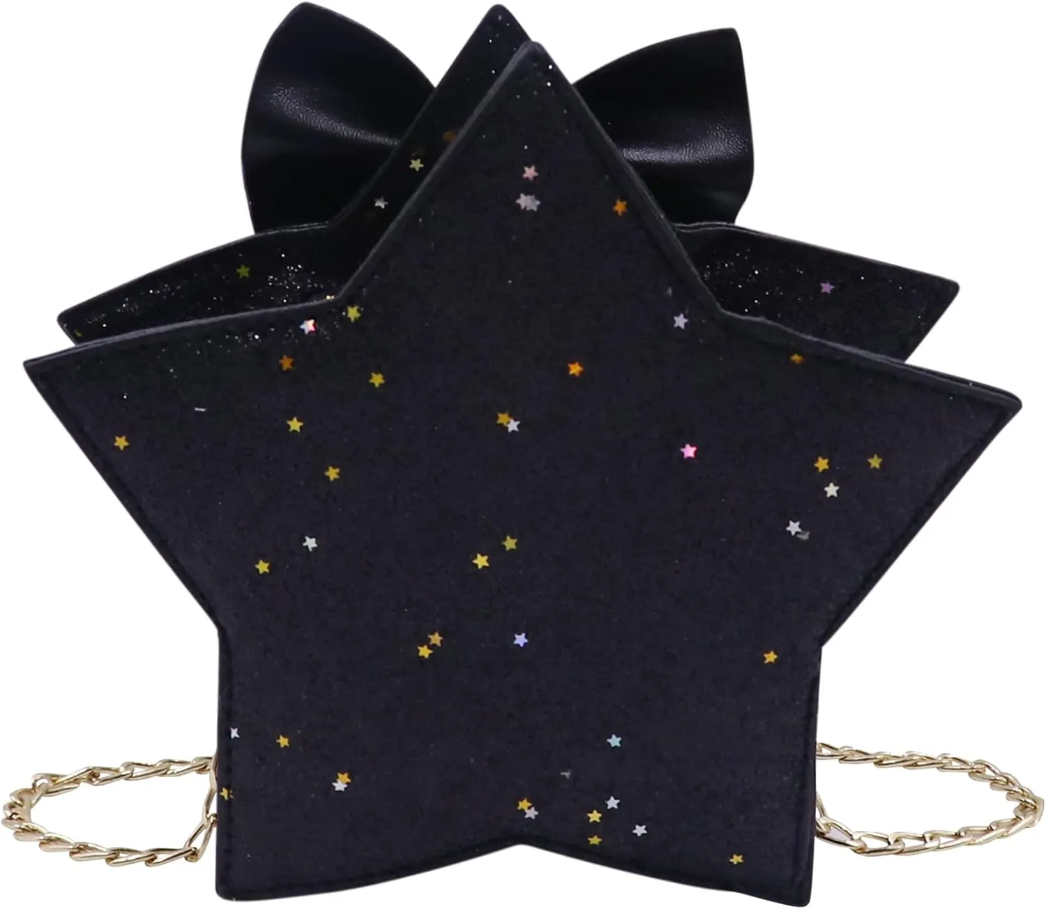 ANKOMINA Women Girls Glitter Star Shape Crossbody Purse Handbag Small Bowknot Chain Bag Princess Messenger Bag