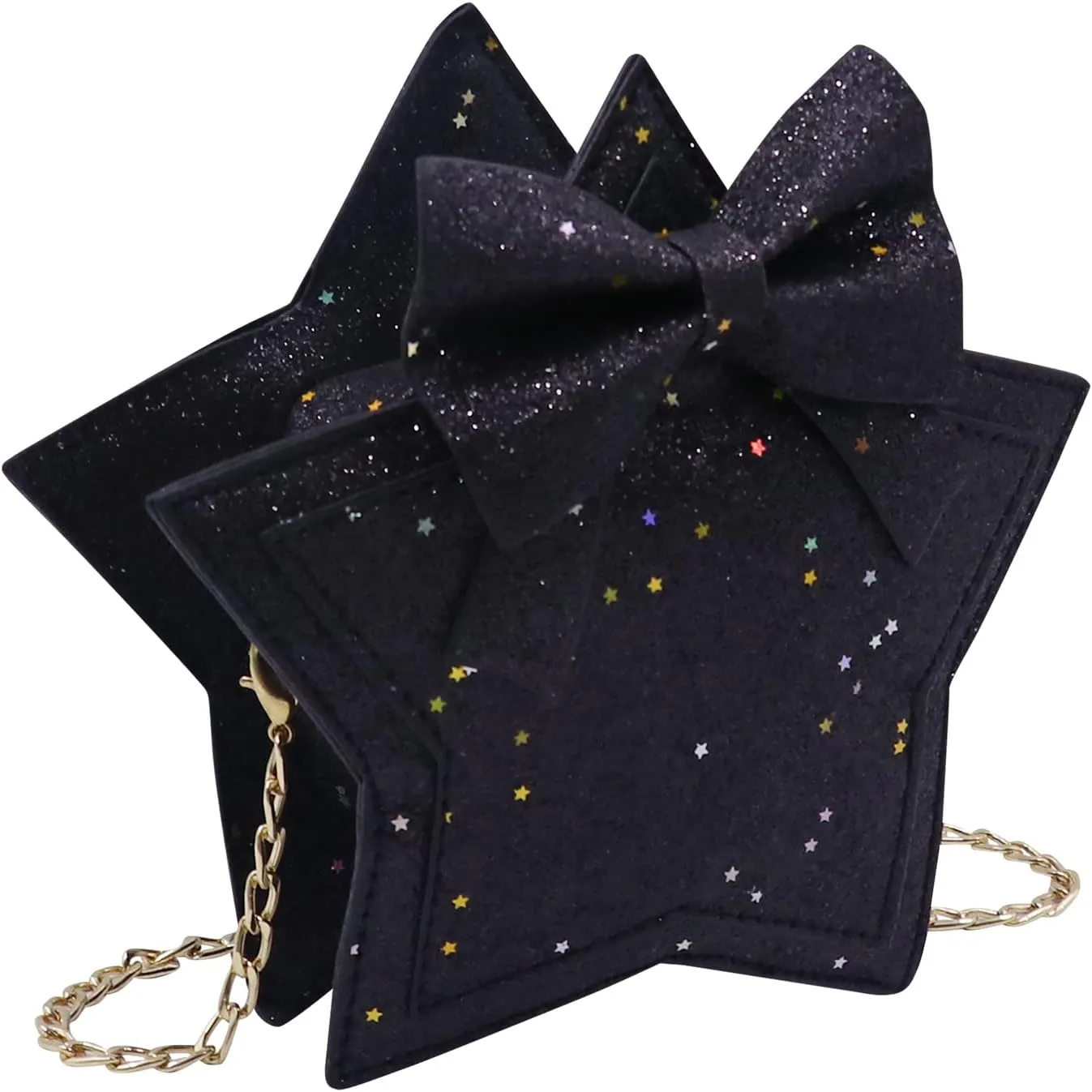 ANKOMINA Women Girls Glitter Star Shape Crossbody Purse Handbag Small Bowknot Chain Bag Princess Messenger Bag