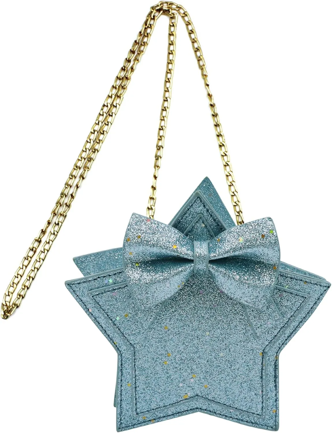 ANKOMINA Women Girls Glitter Star Shape Crossbody Purse Handbag Small Bowknot Chain Bag Princess Messenger Bag