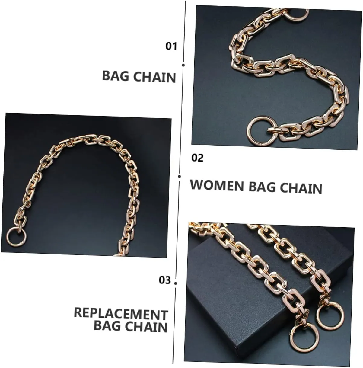 Anneome DIY Bag Chain Zinc Alloy Handbag Chain Replacement Purse Shiny Appearance Suitable for Shoulder Bag Crossbody