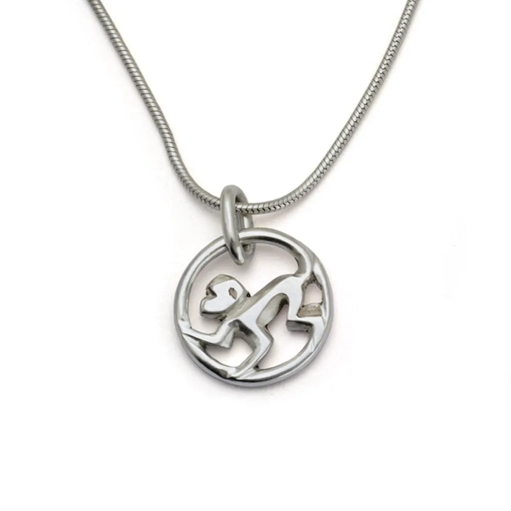 Annika Rutlin stylised silver monkey pendant on snake chain