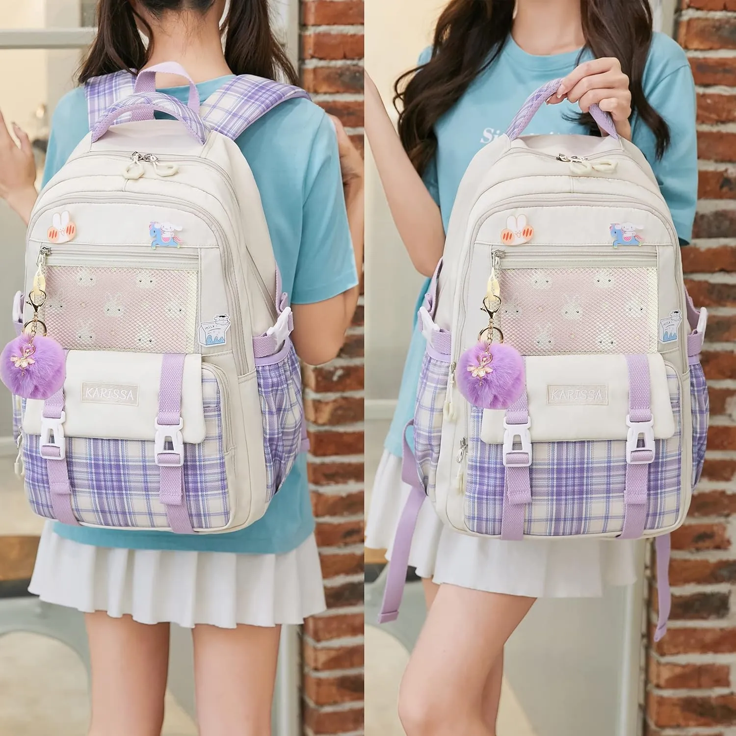 AO ALI VICTORY Girls Backpack 15.6 Inch Laptop School Bag Cute Kids Elementary College Backpacks Large Bookbags for Teen Girl Women Students Anti Theft Travel Daypack - Beige