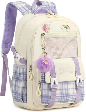 AO ALI VICTORY Girls Backpack 15.6 Inch Laptop School Bag Cute Kids Elementary College Backpacks Large Bookbags for Teen Girl Women Students Anti Theft Travel Daypack - Beige