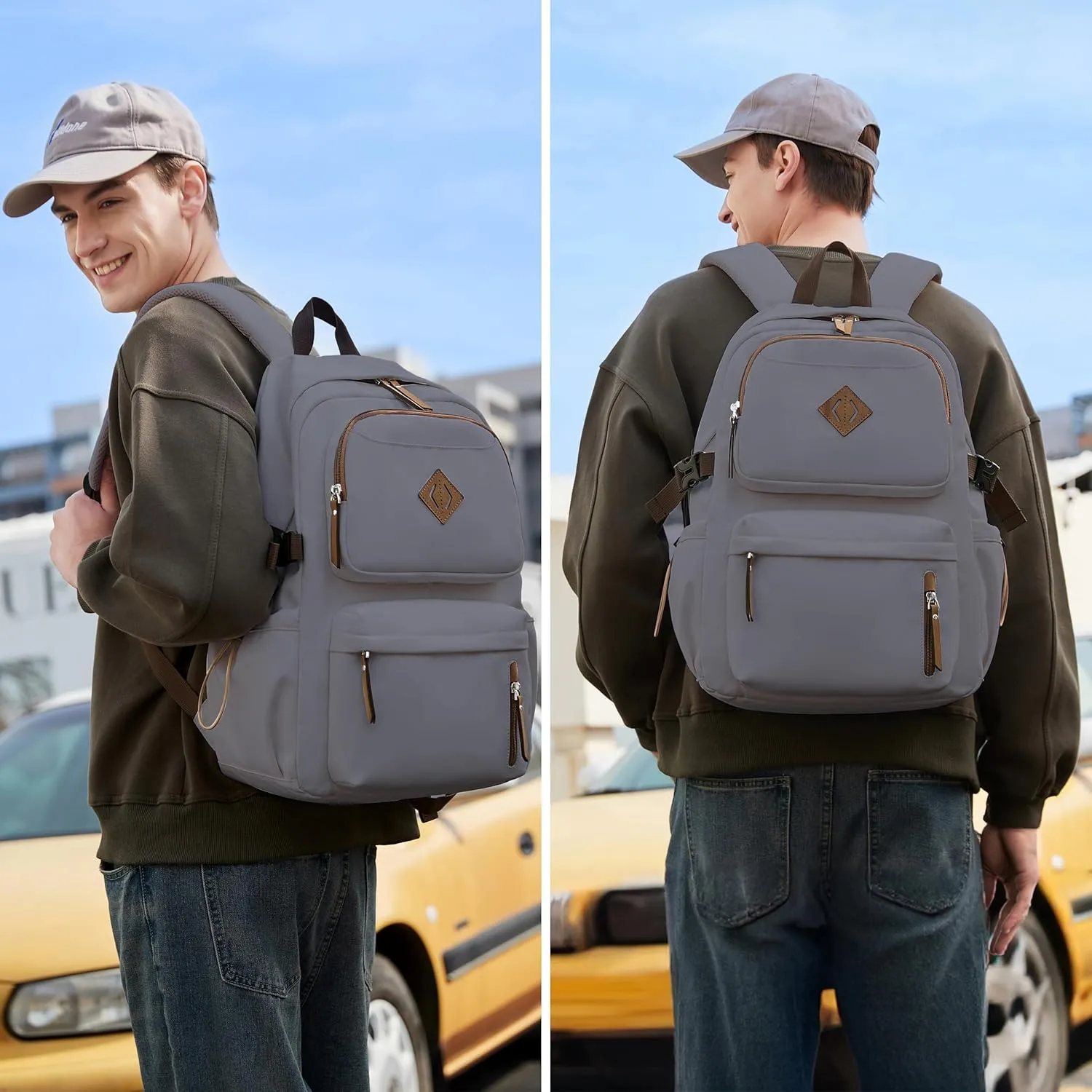 AO ALI VICTORY laptop backpack 15.6 inch anti theft travel backpacks for men and women large college bookbag work business daypack middle high school bag for girls boys teens students grey