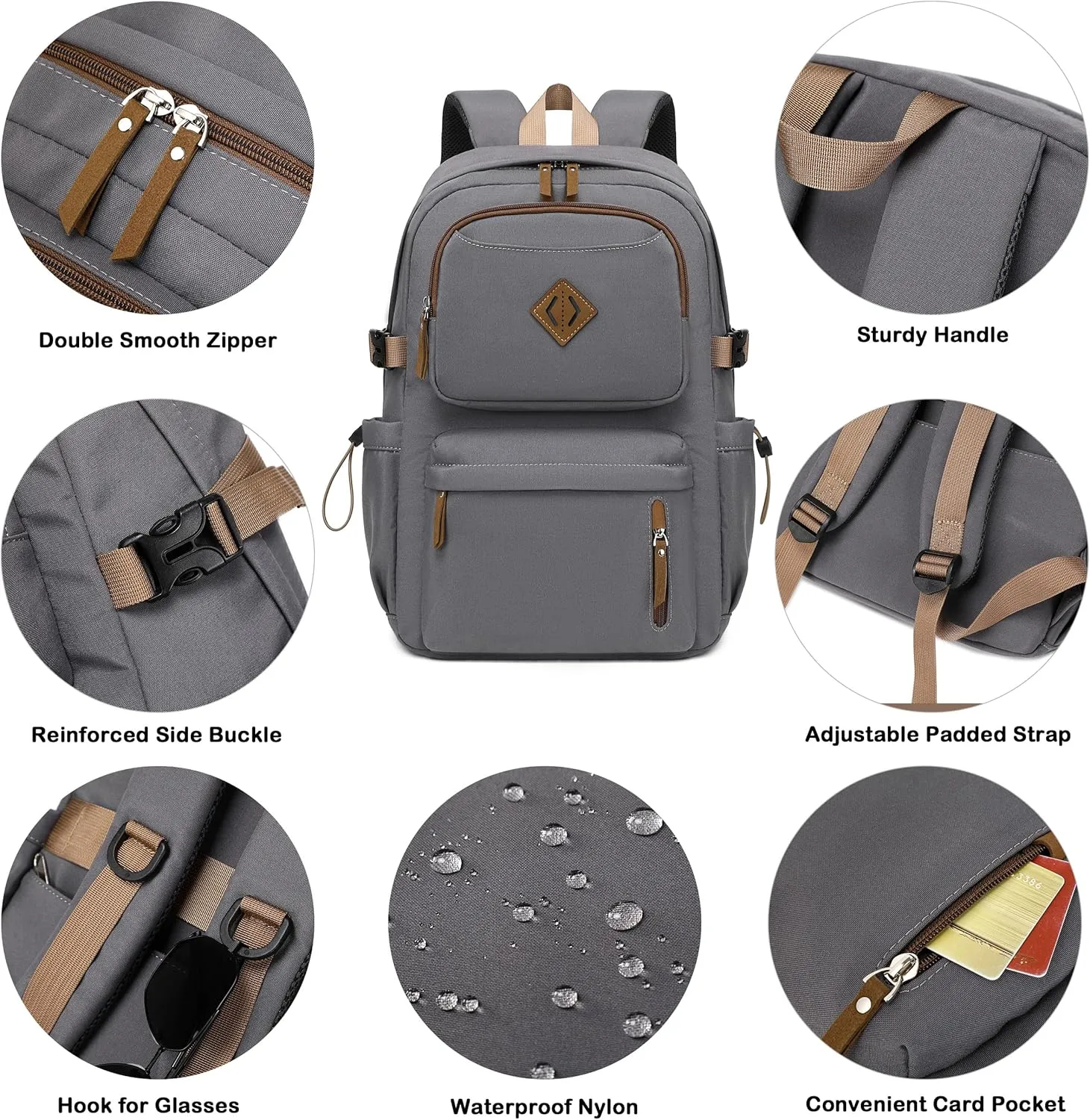 AO ALI VICTORY laptop backpack 15.6 inch anti theft travel backpacks for men and women large college bookbag work business daypack middle high school bag for girls boys teens students grey