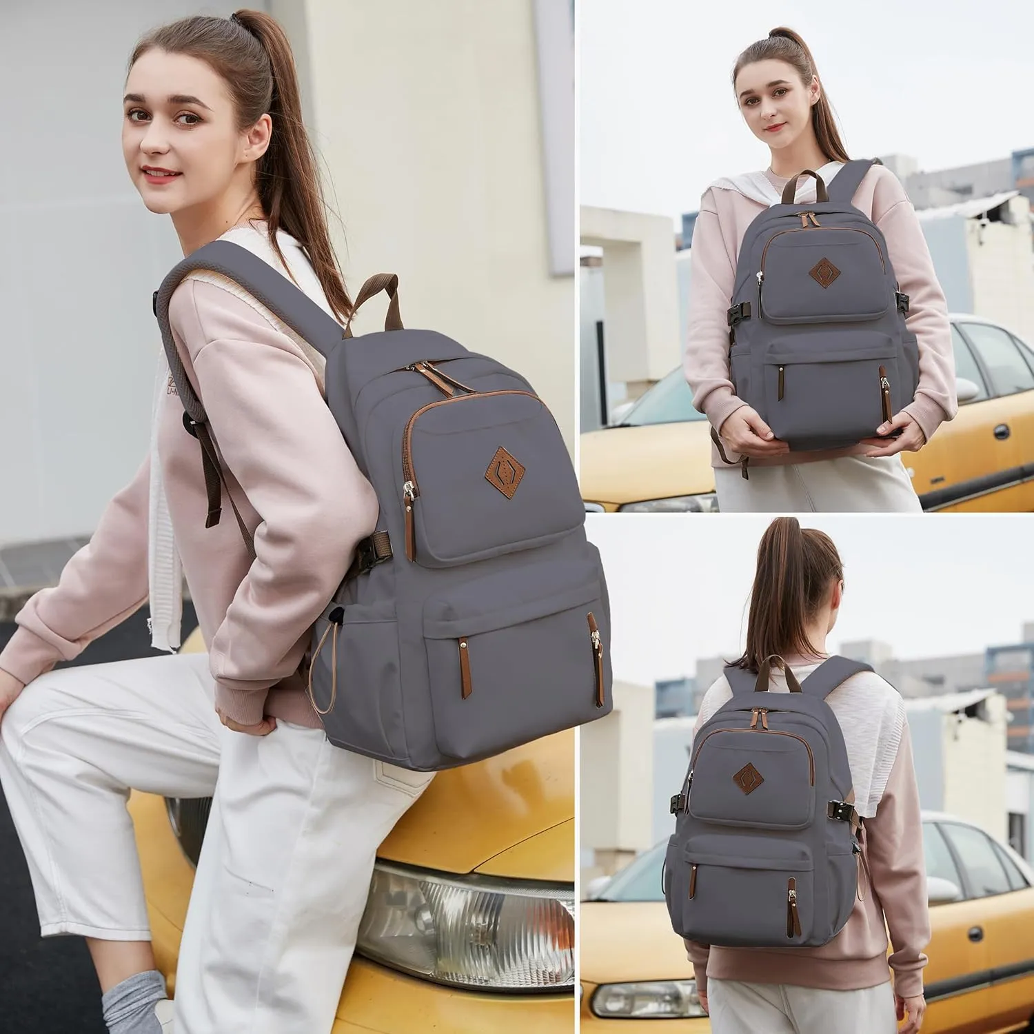 AO ALI VICTORY laptop backpack 15.6 inch anti theft travel backpacks for men and women large college bookbag work business daypack middle high school bag for girls boys teens students grey