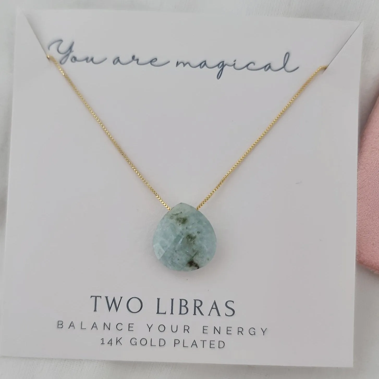 Aquamarine Tear Drop 14k Gold Plated Necklace JOY