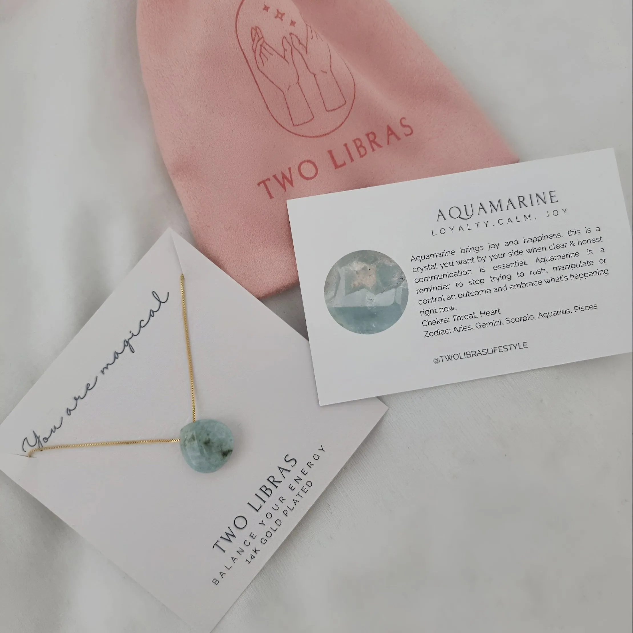 Aquamarine Tear Drop 14k Gold Plated Necklace JOY