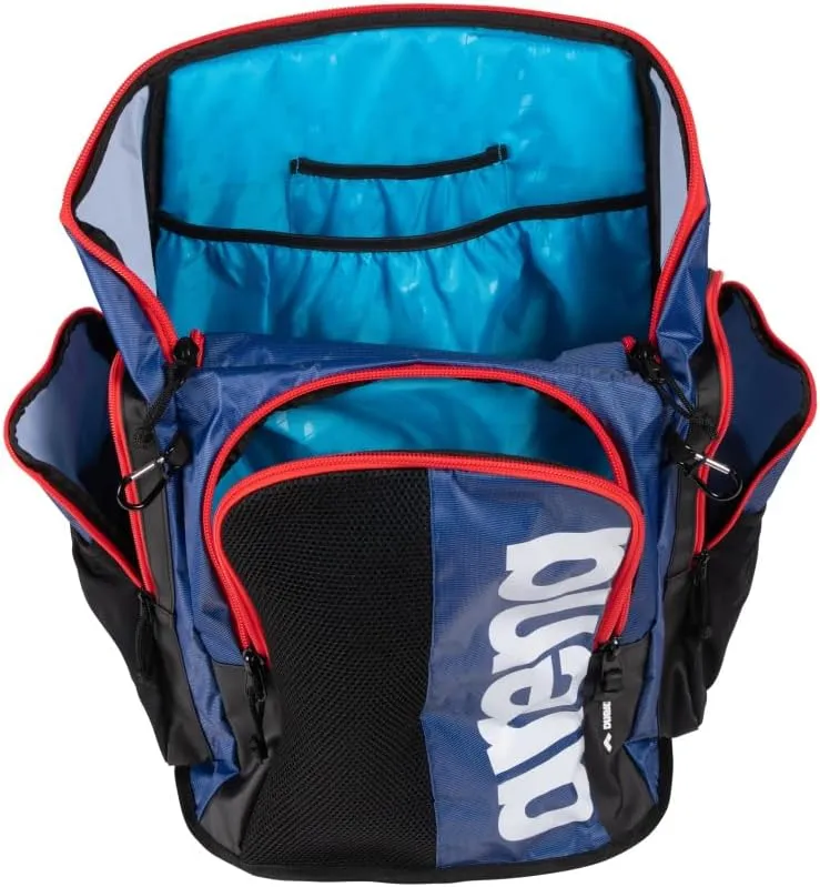 ARENA Spiky III Backpack 45 Swimming Athlete Sports Gym Rucksack Large Training Gear Equipment Swim Bag for Men and Women, 45 Liters, Navy/Red/White