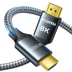 ARISKEEN 8K HDMI Cable 40FT, 48Gbps High Speed HDMI 2.1 Cable, 8K 60Hz, 4K 120Hz 144Hz Support for HDR 10, HDCP 2.2 2.3, eARC, DTS:X, Braided HDMI Cord Compatible with Laptop/HDTV/Monitor - 40 Feet
