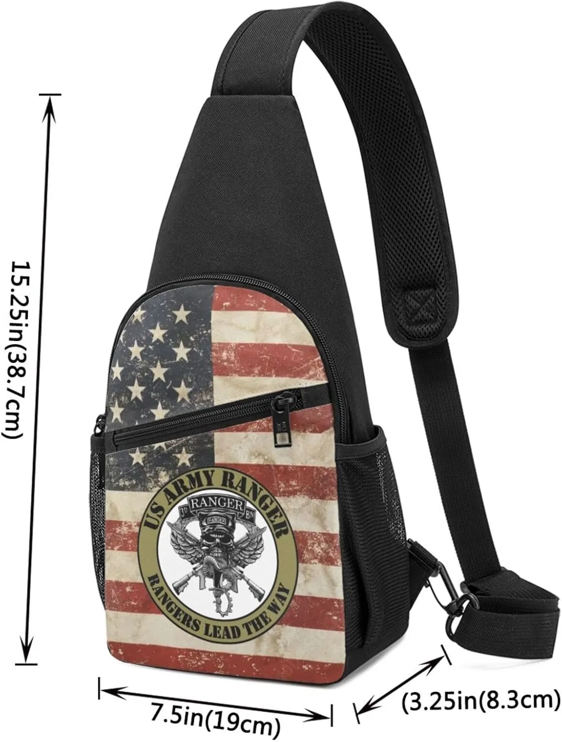 Army Airborne Rangers Logo Sling Bag Crossbody Backpack Shoulder Casual Daypack Bags for Men